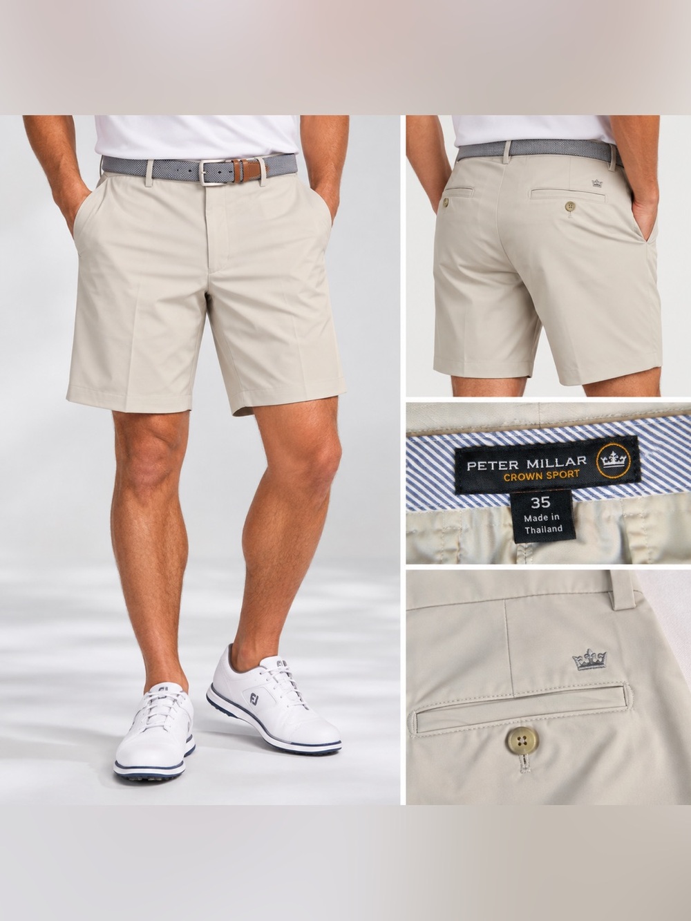 Peter Millar Crown Sport Mens Golf Shorts Size 35 Beige Performance